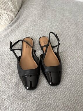 Call It Spring Black Patent-Toe Slingback Flats